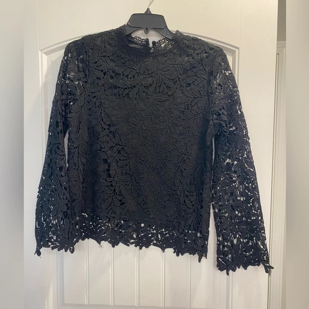 COPY - Black crochet Lace Blouse size large ultra pink holiday New Year’s party…